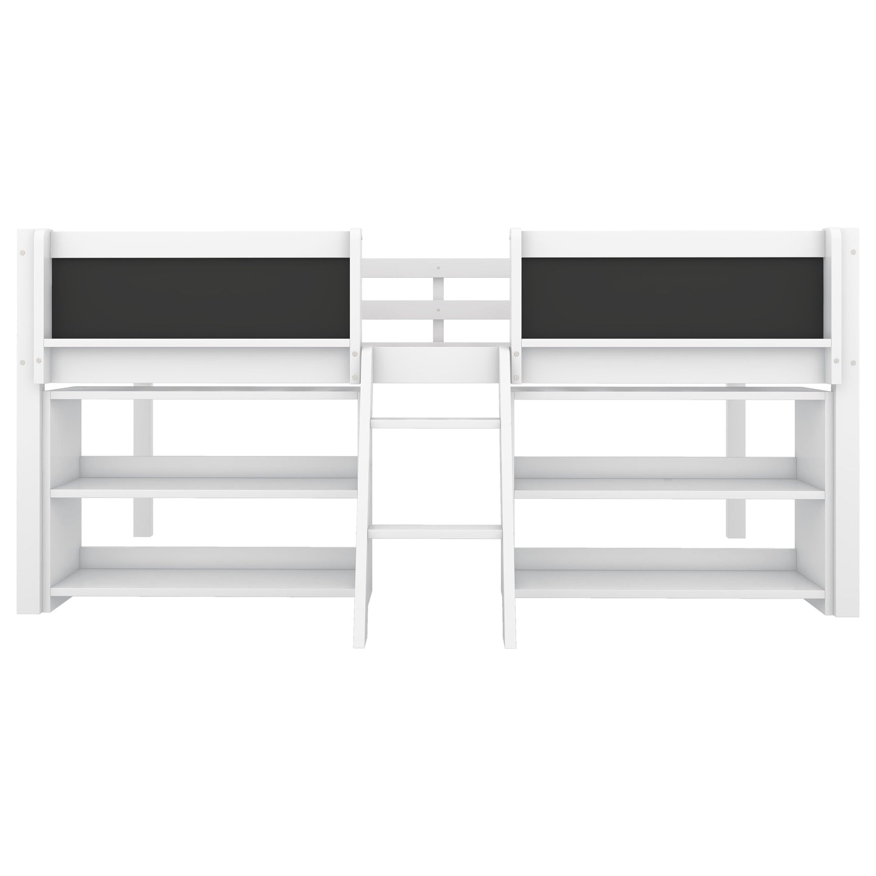 Mid-Sleeper Bed with Storage Shelves and Ladder, 90x200cm, White Pine Wood