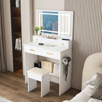 Dressing Table XXL Mirror Stool 4 Drawers LED Socket - White