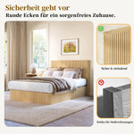 Modern Storage Bed 140x200cm with Hydraulic Lift, Light Oak