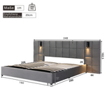 Upholstered Bed 160x200cm Hydraulic Storage Lamp USB - Velvet Grey