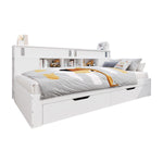 Daybed Single Bed 90x200cm Multifunctional Drawers Bookshelf Storage - White