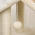 Cat Tree Large 130cm, Cat Cave & Play Balls, Khaki+Beige Chipboard Plush