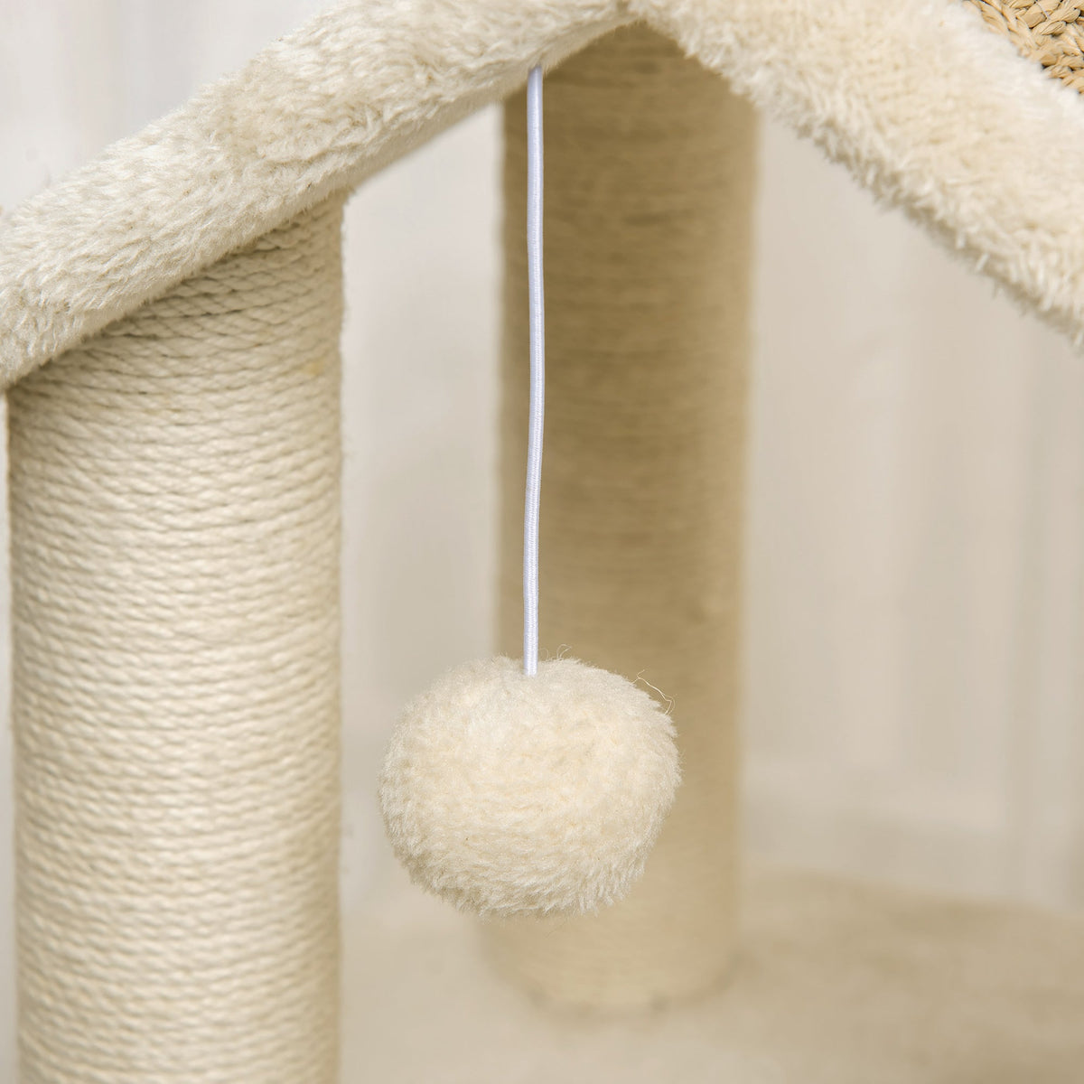 Cat Tree Large 130cm, Cat Cave & Play Balls, Khaki+Beige Chipboard Plush
