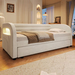 Upholstered Platform Bed 90x200 with Pull-Out Bed & LED - Beige
