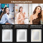 Compact Dressing Table, Mirror, LED Lighting, Folding Tabletop, Open Shelves, Drawer, White MDF