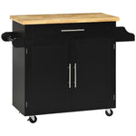 Kitchen Cart Serving Trolley with Worktop, Spice Rack, Towel Holder, Wood