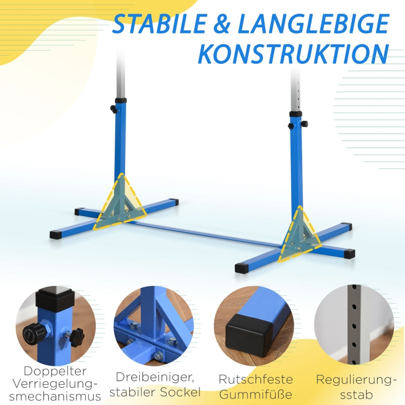 Gymnastics Bar with 13-Level Height Adjustment and Wooden Steel Construction, Blue