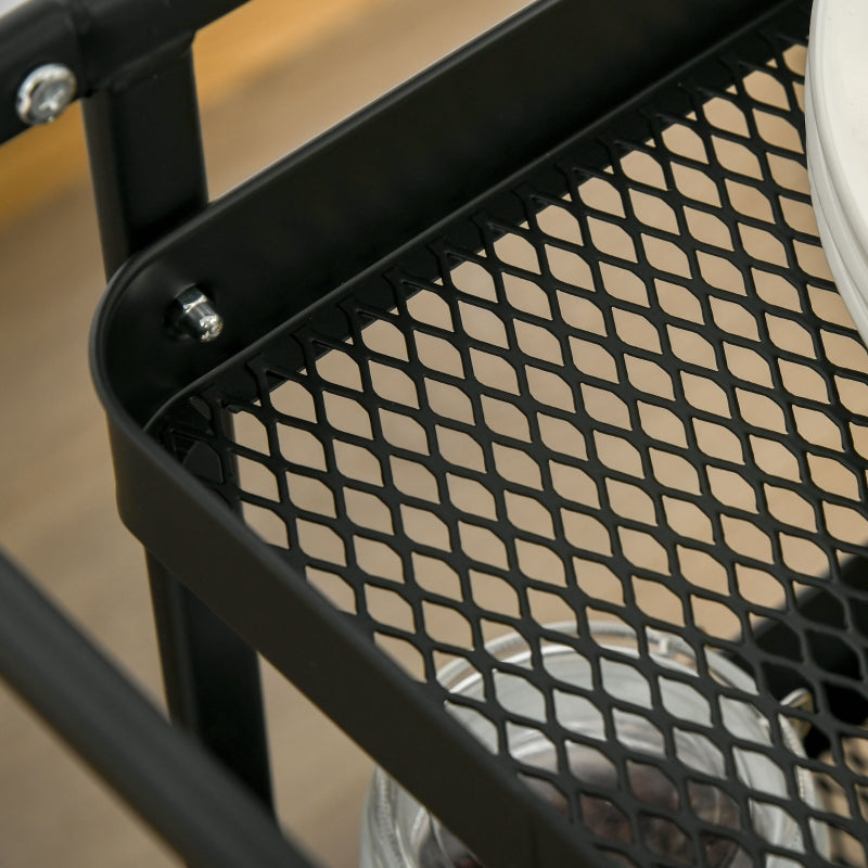 Kitchen Trolley with Perforated Board & Towel Holder, Storage Baskets, Black