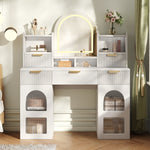 Large Dressing Table with LED Mirror, 3 Drawers & Shelves, White