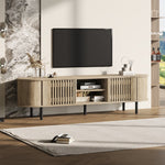 TV Cabinet Lowboard 160x40x47cm Openwork Design 2 Cabinets for 65" TV - Natural Wood