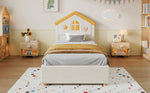 Children's House Bed 90x200 with 4 Drawers, Beige Velvet