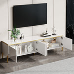 TV Stand Modern High-Gloss with 4 Cabinet Doors and Storage, Gold Edge Banding