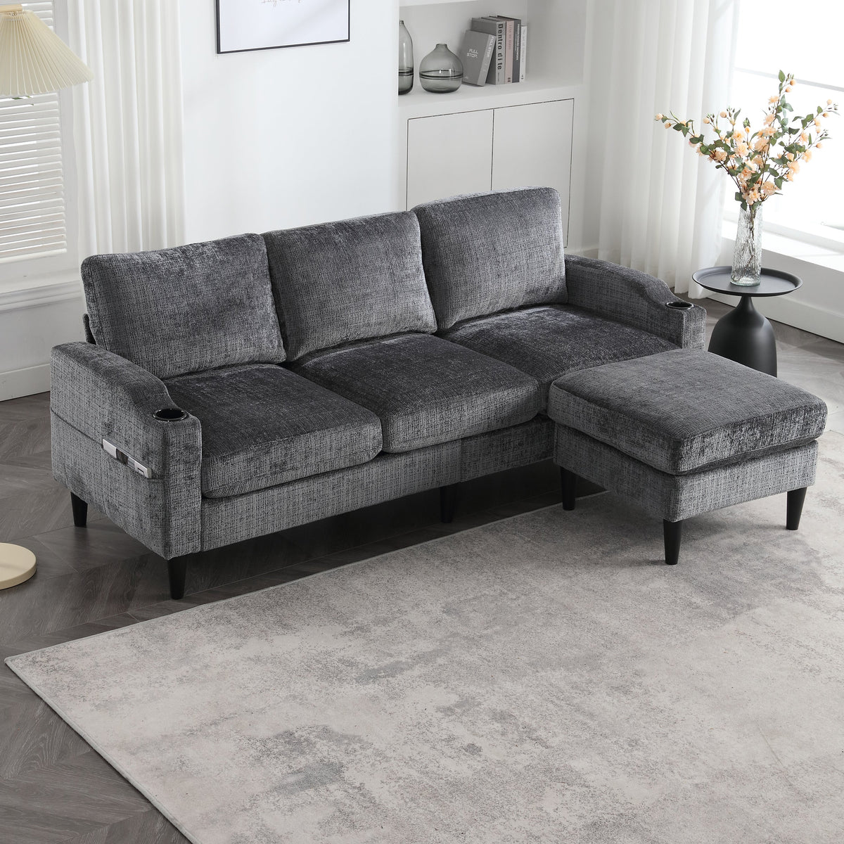 Sofa, 4-Seater with Footstool & Storage, Velvet