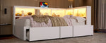 Metal Daybed 90x200cm Pull-out Bed Storage Cabinets LED USB White