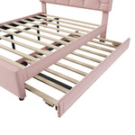 Upholstered Bed 140x200cm with Pull-Out Bed, Pink