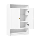 Modern Shoe Cabinet with Adjustable Shelves, Golden Handles, White