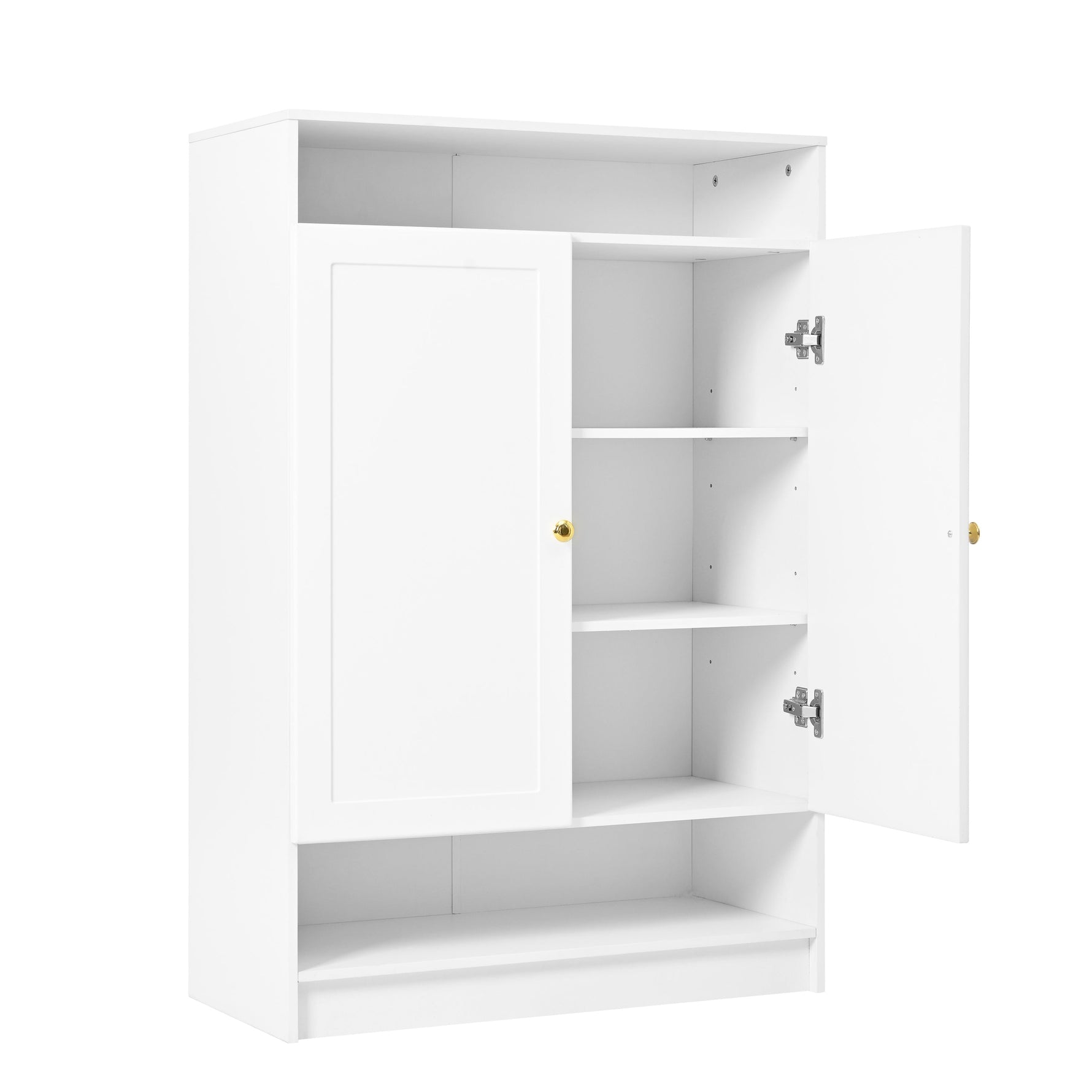 Modern Shoe Cabinet with Adjustable Shelves, Golden Handles, White