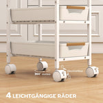 Kitchen Cart 5-Tier Rolling, 4 Drawers, White Wood Effect