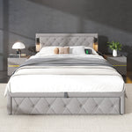 Upholstered Storage Bed with Downlight, USB Port and Slatted Base, 160x200cm, Grey Linen