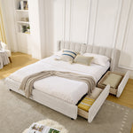 Double Bed 160x200cm Storage USB Charging Port Soft Chenille Beige