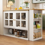 360° Rotating Sideboard - Multifunctional Dining Bar, 5 Shelves & Glass - White
