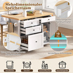 Mobile Kitchen Island, Extendable Dining Table Multifunctional Drawers, White