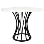 Round Dining Table 80x80cm Marbled Top 4-6 Seater - Black Legs