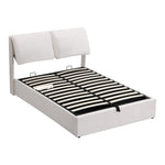 Upholstered Bed 140x190cm Hydraulic Storage 3 Drawers Velvet Beige