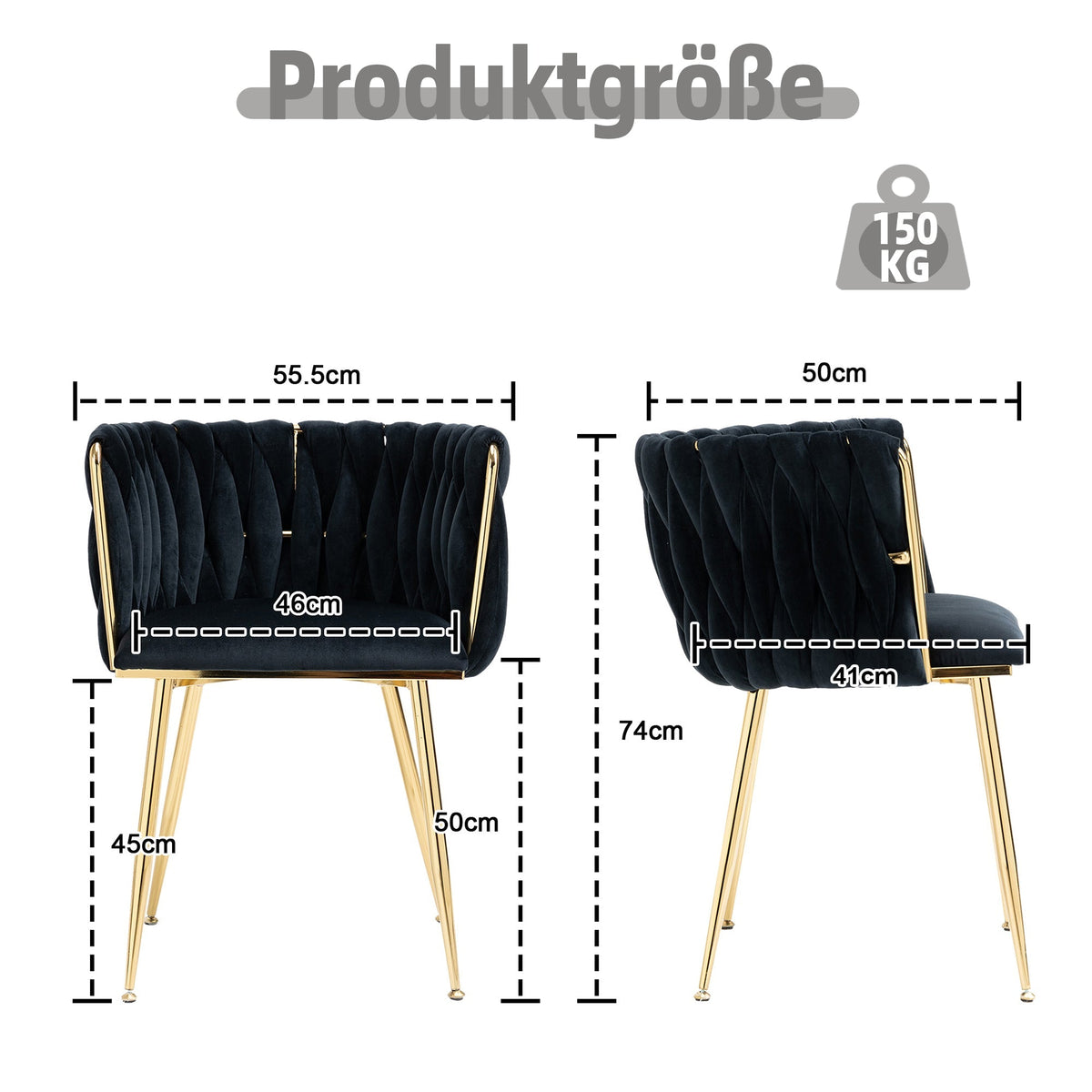 Dining Chair Set Modern Luxury Handwoven Gold Legs Soft Cushion Velvet (Set of 2)