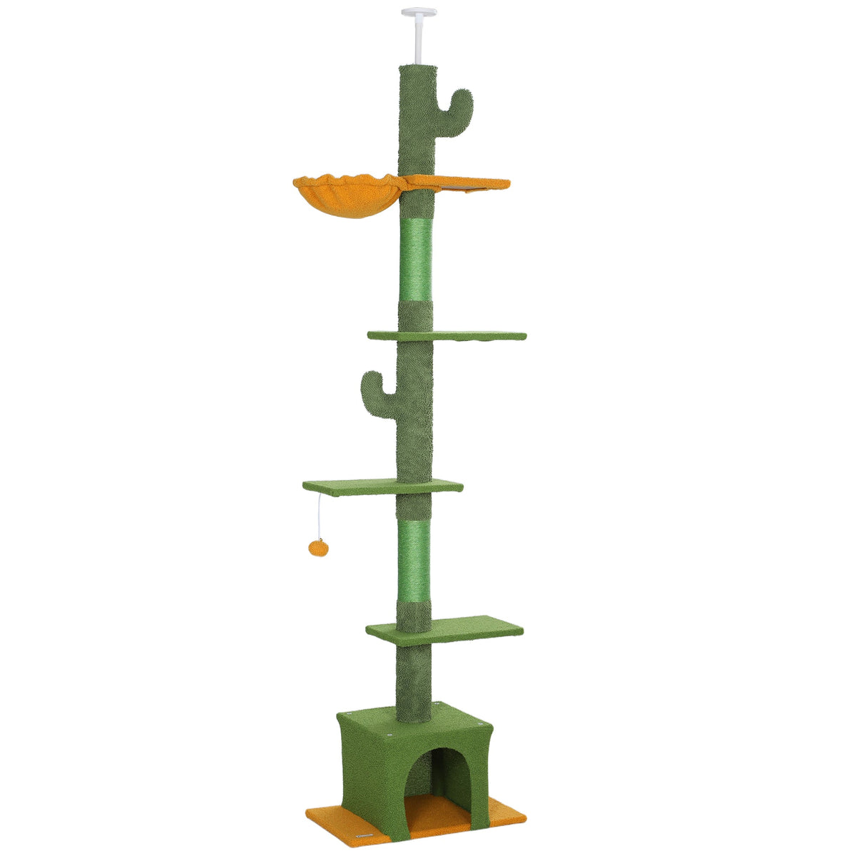 Cat Tree, Ceiling-High with Cave & Scratching Posts, Green