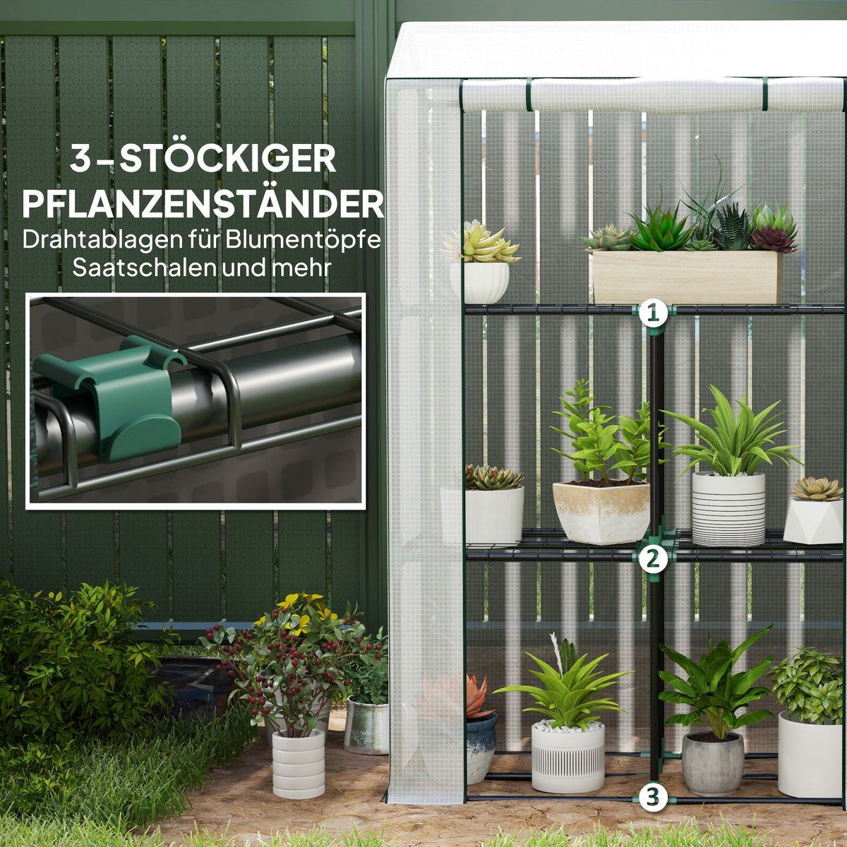 Greenhouse with Shelves, Roller Door, UV Protection, Steel, White