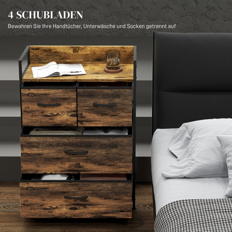 Chest of Drawers Sideboard, 4 Fabric Drawers, Industrial, Brown/Black