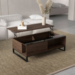 Coffee Table with Lifting Function & Storage, Steel in Walnut Black