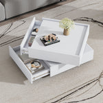 Coffee Table, Functional 360° Rotating with 2 Shelves & Storage, Pure White