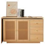 Desk, L-Shaped Corner Computer Table with Rattan Doors, 126 cm White