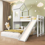 Bunk Bed, Slide House Bed with Safety Gate & Ladder, Pine + MDF, White