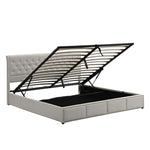 Upholstered Bed 140x190cm Hydraulic Storage Studded - Cotton-Linen