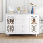 Mirrored Sideboard Crystal Handles 147.5x40x102cm, White