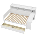 Daybed with Desk and USB Charging Port, 90 x 200 cm with 2 Drawers and Storage Shelves, White Chipboard