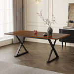 Dining Table, 180x90x75cm Seats 6-8 People Modern Style, Walnut and Black Metal