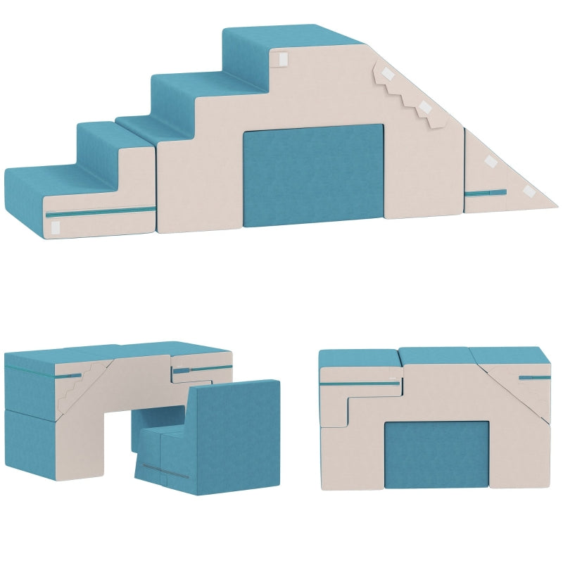 Soft Play Blocks Set, 2-Piece Toddler Climbing Foam, Beige+Blue
