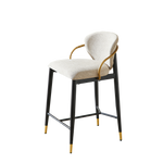 Set of 2 Bar Stools Adjustable Height Backrest Footrest - Chenille Light Brown/Black Gold