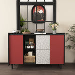 Sideboard Buffet Cabinet with 2 Drawers & Open Storage, Panel Styling - Black/Red