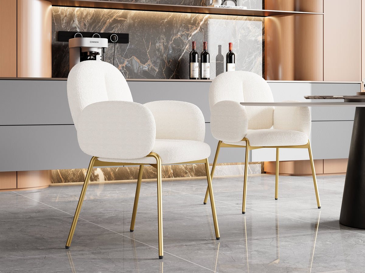 Dining Chairs and Lounge Chairs with Gold Legs, Set of 2, Beige Teddy