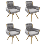 Velvet Dining Chair Set of 4, Luxury Swivel Armchair with Metal Legs, Grey Velvet