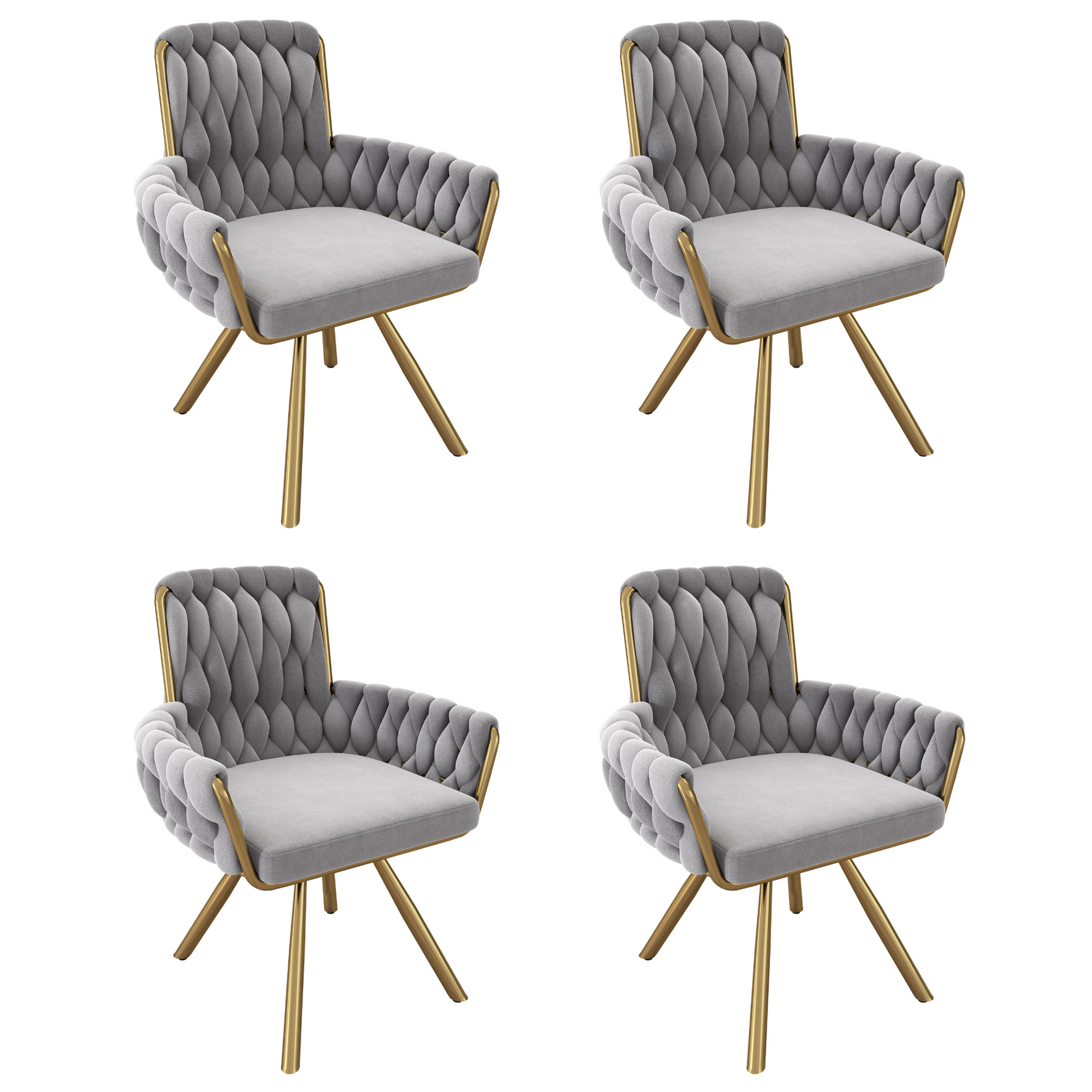 Velvet Dining Chair Set of 4, Luxury Swivel Armchair with Metal Legs, Grey Velvet