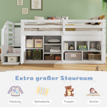 Multifunctional Children's Bed with Stairs, Storage and Convertible Desk, 90x200cm, White Wood