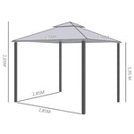 Garden Pavilion Party Tent 3x3m 4 Side Walls Weatherproof Metal/Polyester Light Grey