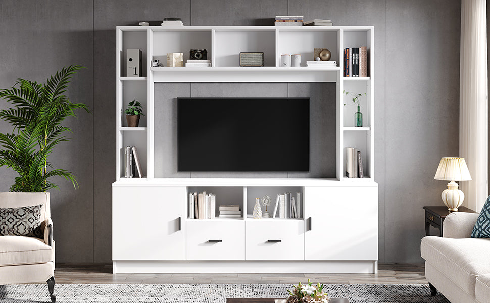 TV Wall Unit Set 180x170cm Display Cabinet 2 Cabinets 2 Drawers for 60" TV - White