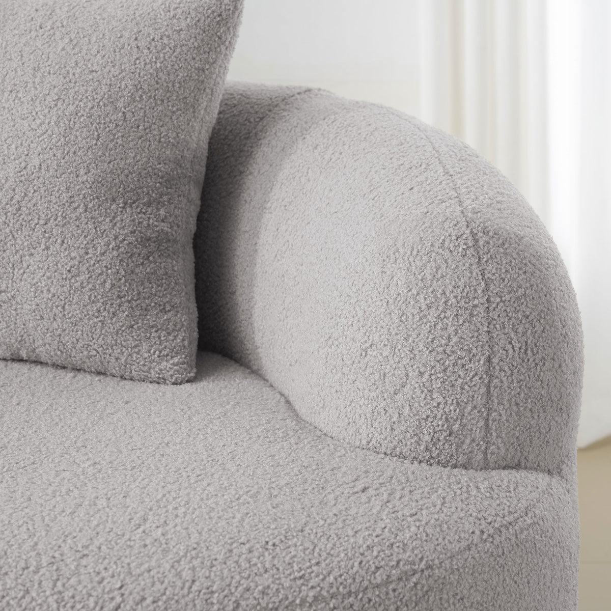Curved Double Sofa, Compression Bedroom Couch with 2 Pillows and Round Arms, Light Grey